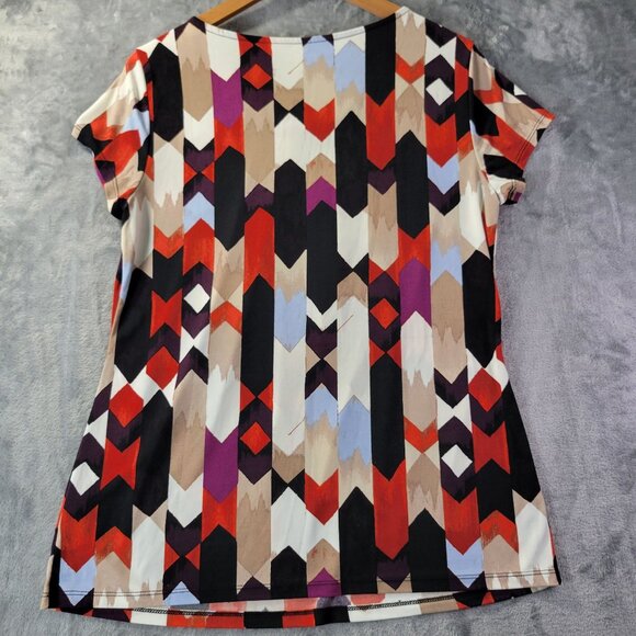 Worthington Womens Petite L Geometric Print Short Sleeve Top Multicolor Workwear - Picture 6 of 8